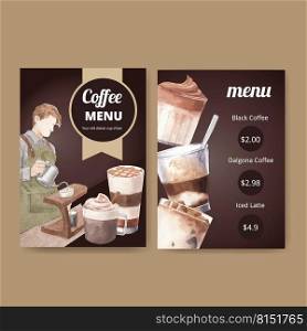 Menu template with coffee concept watercolor illustration 
