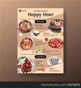 Menu template with cooking design for food shop and restaurant watercolor illustration