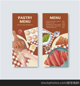Menu template with croissant concept ,watercolor style 