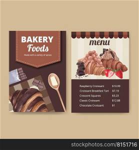 Menu template with croissant concept ,watercolor style 