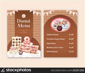 Menu template with donut party concept,watercolor style  