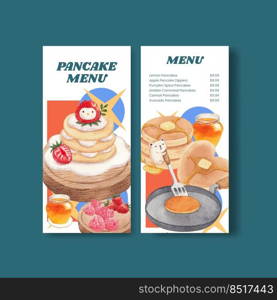 Menu template with happy pancake day concept,watercolor style 