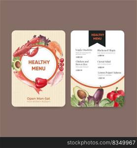 Menu template with healthy food concept,watercolor style 