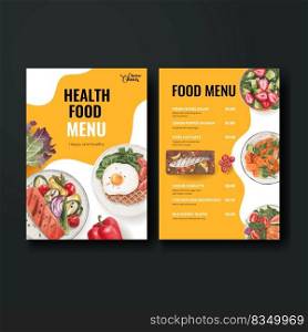 Menu template with healthy food concept,watercolor style 