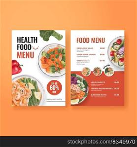 Menu template with healthy food concept,watercolor style
