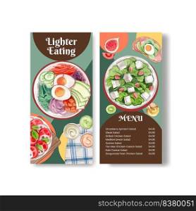 Menu template with healthy salad concept,watercolor style
