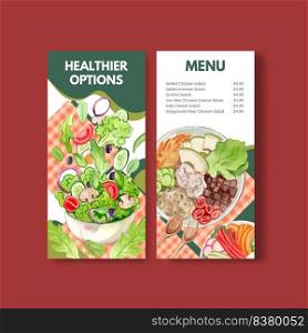 Menu template with healthy salad concept,watercolor style 