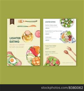Menu template with healthy salad concept,watercolor style 
