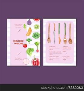 Menu template with healthy salad concept,watercolor style
