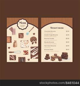 Menu template with homemade brownie concept,watercolor style 