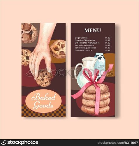 Menu template with homemade cookie concept,watercolor style  
