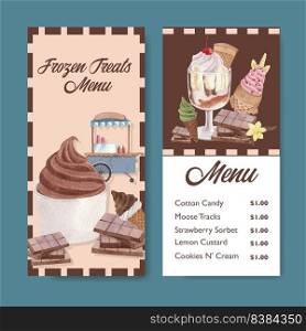 Menu template with ice cream flavor concept,watercolor style 