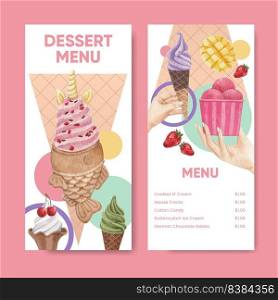 Menu template with ice cream flavor concept,watercolor style
