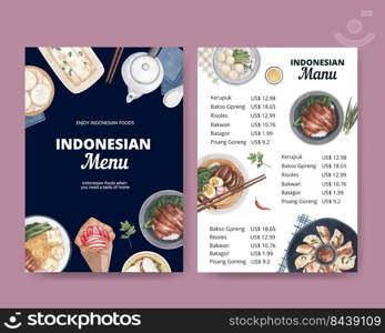 Menu template with Indonesian cruisine concept,watercolor style 