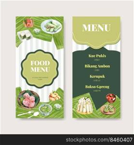 Menu template with Indonesian snack concept watercolor illustration 