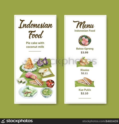 Menu template with Indonesian snack concept watercolor illustration 