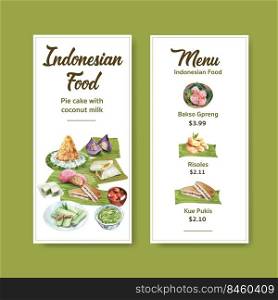 Menu template with Indonesian snack concept watercolor illustration 