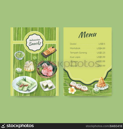 Menu template with Indonesian snack concept watercolor illustration 