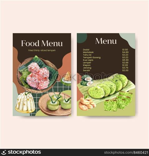 Menu template with Indonesian snack concept watercolor illustration
