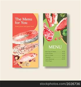 Menu template with ketogenic diet concept for restaurant and food shop watercolor vector illustration.