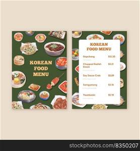 Menu template with Korean foods concept,watercolor style 