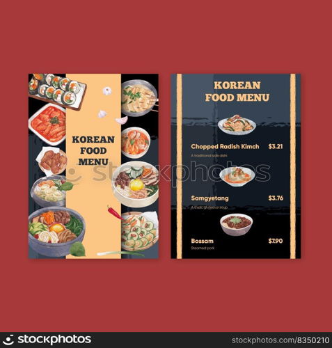 Menu template with Korean foods concept,watercolor style 