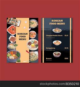 Menu template with Korean foods concept,watercolor style 
