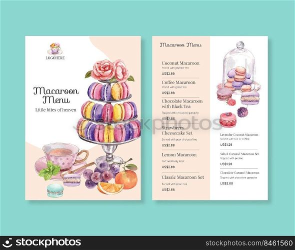 menu template with macaron sweet concept,watercolor style 