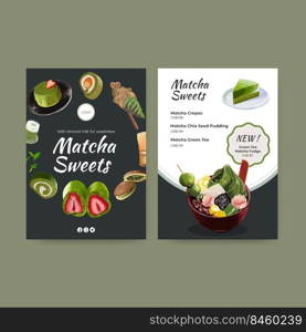Menu template with matcha sweets concept,watercolor style