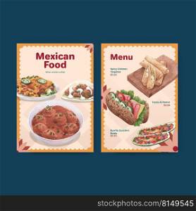 Menu template with Mexican food concept design watercolor illustration 