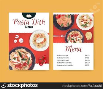 Menu template with pasta cancept,watercolor style 