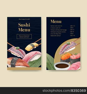 Menu template with premium sushi concept,watercolor style 