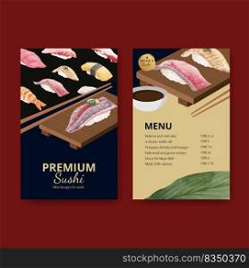 Menu template with premium sushi concept,watercolor style 