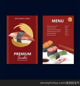 Menu template with premium sushi concept,watercolor style
