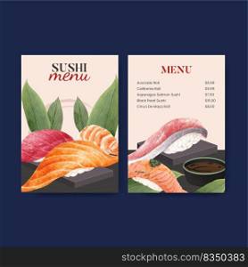 Menu template with premium sushi concept,watercolor style 