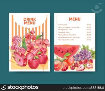Menu template with red fruits and vegetable concept,watercolor style
