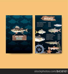 Menu template with sea fish concept,watercolor style.
