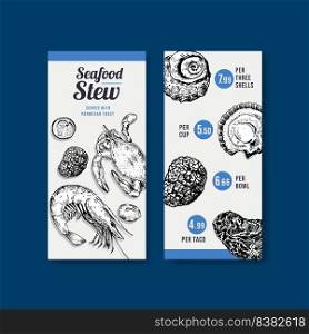 Menu template with seafood concept design for advertise and marketing vector illustration 