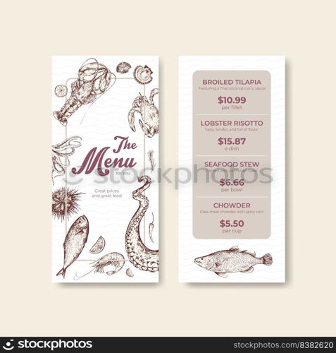 Menu template with seafood concept design for advertise and marketing vector illustration 