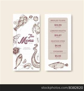 Menu template with seafood concept design for advertise and marketing vector illustration 