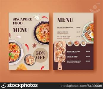 Menu template with Singapore cuisine concept,watercolor style 