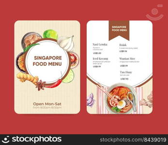 Menu template with Singapore cuisine concept,watercolor style 