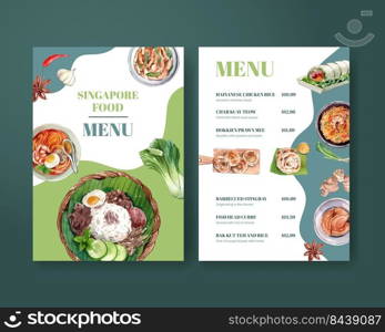 Menu template with Singapore cuisine concept,watercolor style 