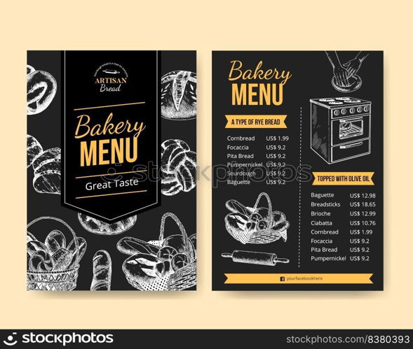 Menu template with sourdough concept,sketch drawing style 