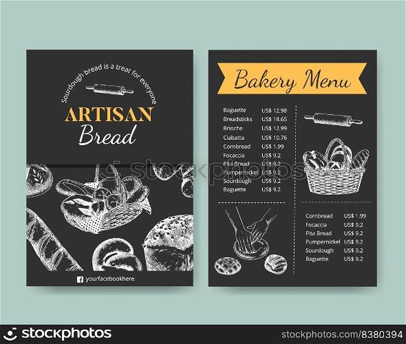 Menu template with sourdough concept,sketch drawing style 