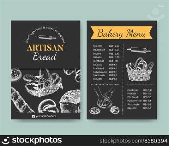 Menu template with sourdough concept,sketch drawing style 