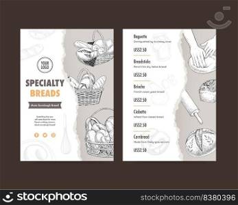 Menu template with sourdough concept,sketch drawing style
