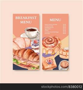 Menu template with specialty breakfast concept,watercolor style  
