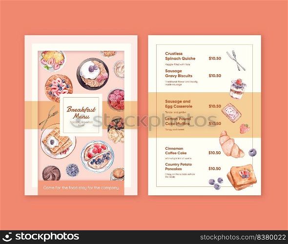Menu template with specialty breakfast concept,watercolor style

