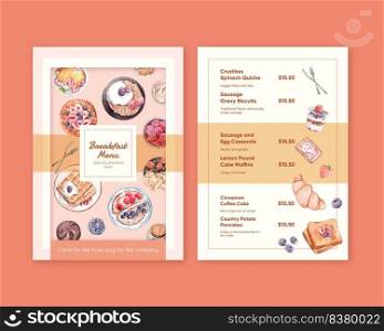 Menu template with specialty breakfast concept,watercolor style

